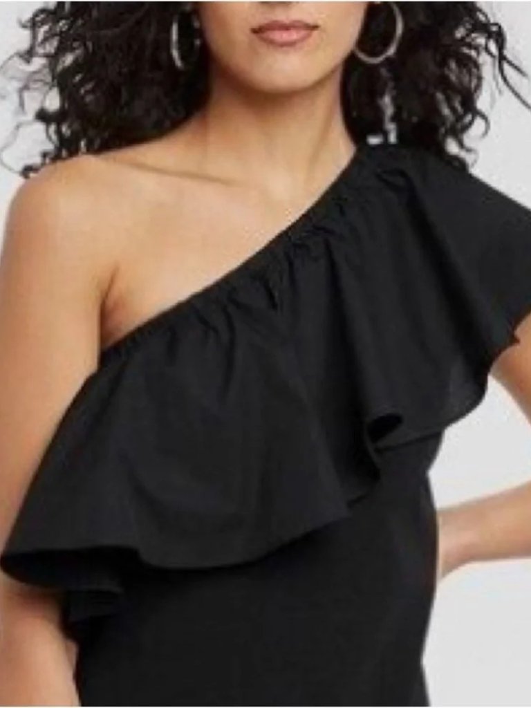 Who What Wear Womens Blouse Black One Shoulder Top Shirt Stretch Size S